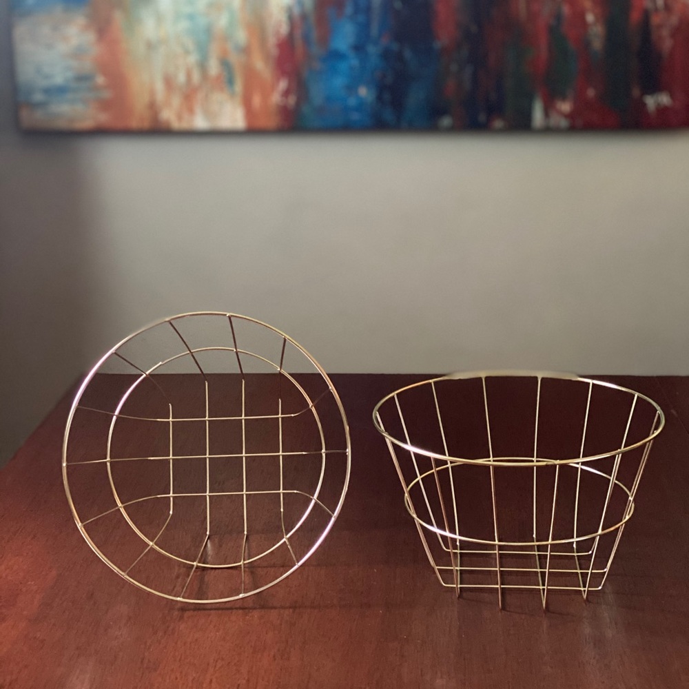 2 Gold Wire Storage Baskets - Round - Qty 2